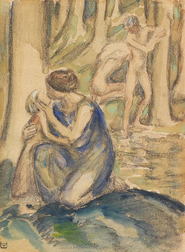 Bagnanti al lago della foresta
